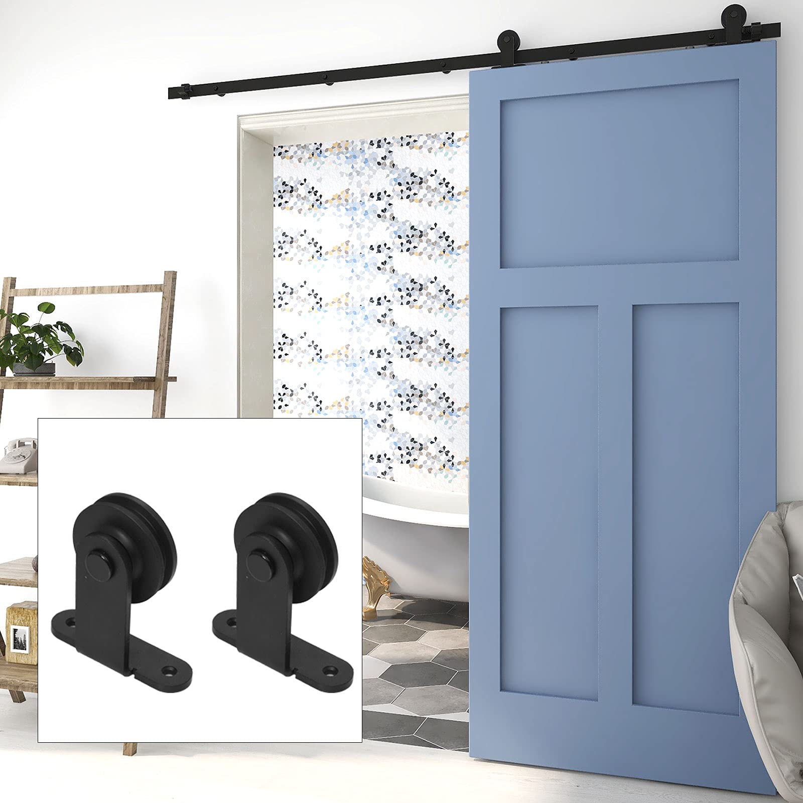 8FT/243cm Binario per Porta Scorrevole, Porta Scorrevole di Placcatura kit accessori per la porta della Nero