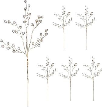Abaodam 6 Pcs Acrylic Bead Drop Stems Artificial Flower Stem Branches Bridal Picks for Wedding Christmas Home Decoration DIY Crafts