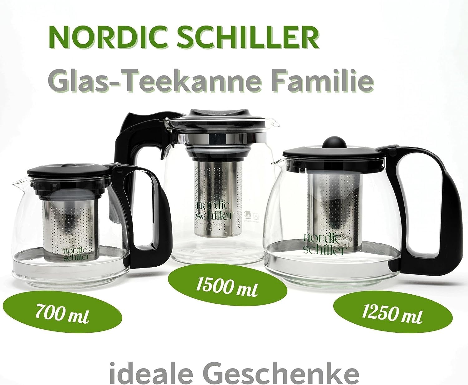 DMA-Z Teiera in Vetro Resistente al Calore Con Coperchio, 1500 ml, Filtro in Acciaio Inox, Termica, Tea Maker Con Colino