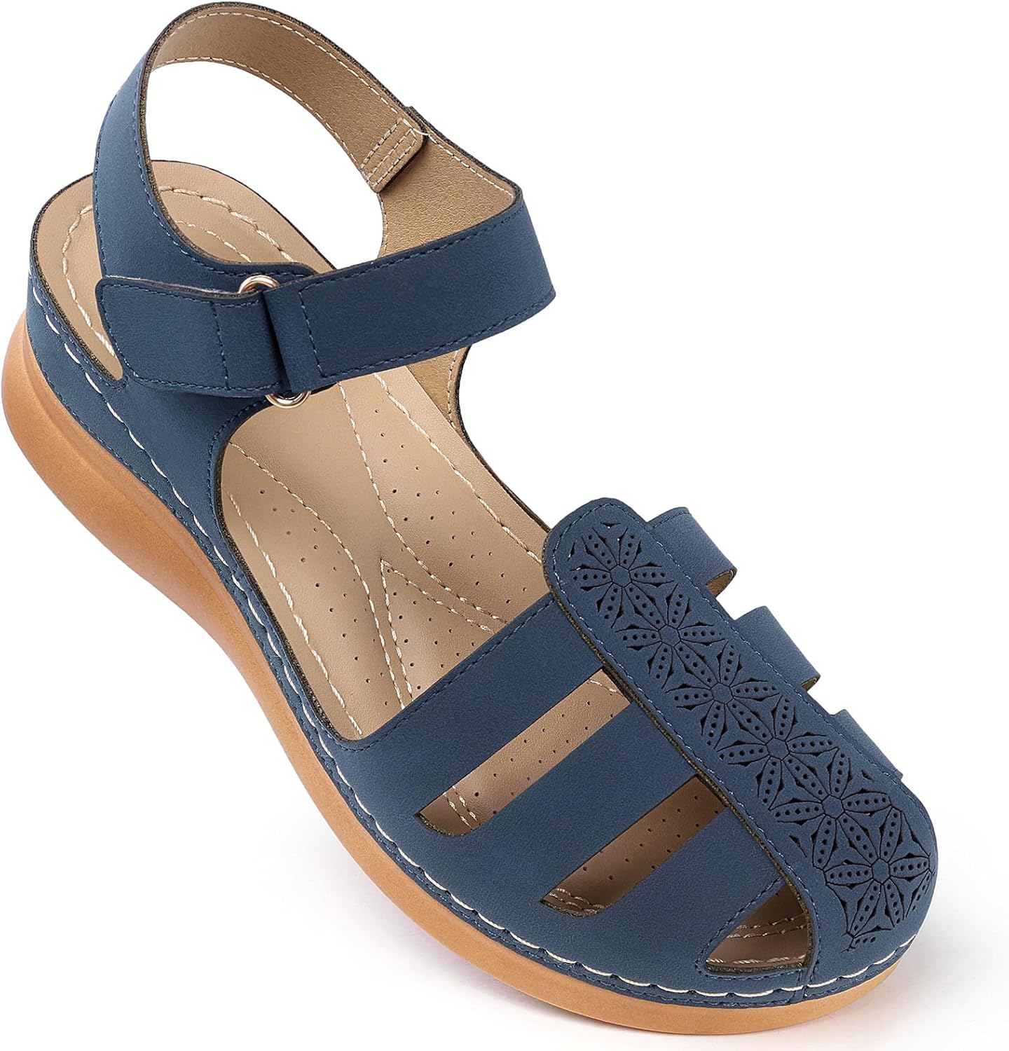 SHIBEVER Summer Sandals for Women Dressy: Closed Toe Wedge Size 8 Casual Sandal Navy Blue Low Wedges Comfy Walking Womens Sandals