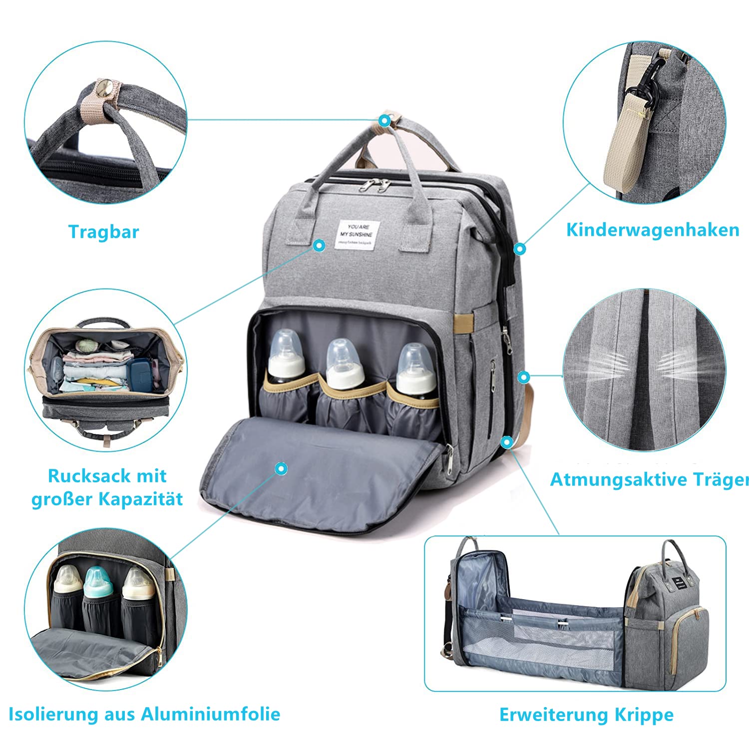 Baby Wickeltasche Rucksack,Diaper Backpack,Babytasche Reiserucksack mit Wickelauflage,Multifunktional Wasserabweisend Große Kapazität Wickelrucksack,Große, für Mama