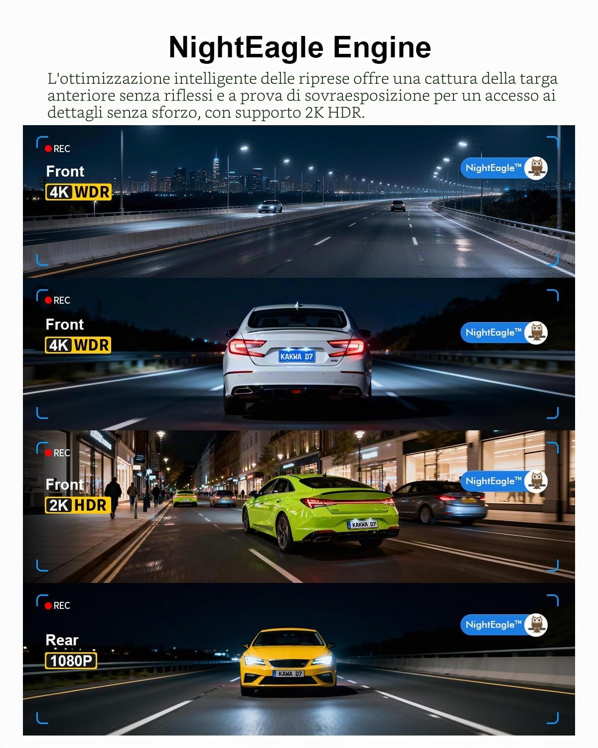 KAWA Dash Cam Anteriore Posteriore 4K,GPS,Wi-Fi 6,Controllo Vocale