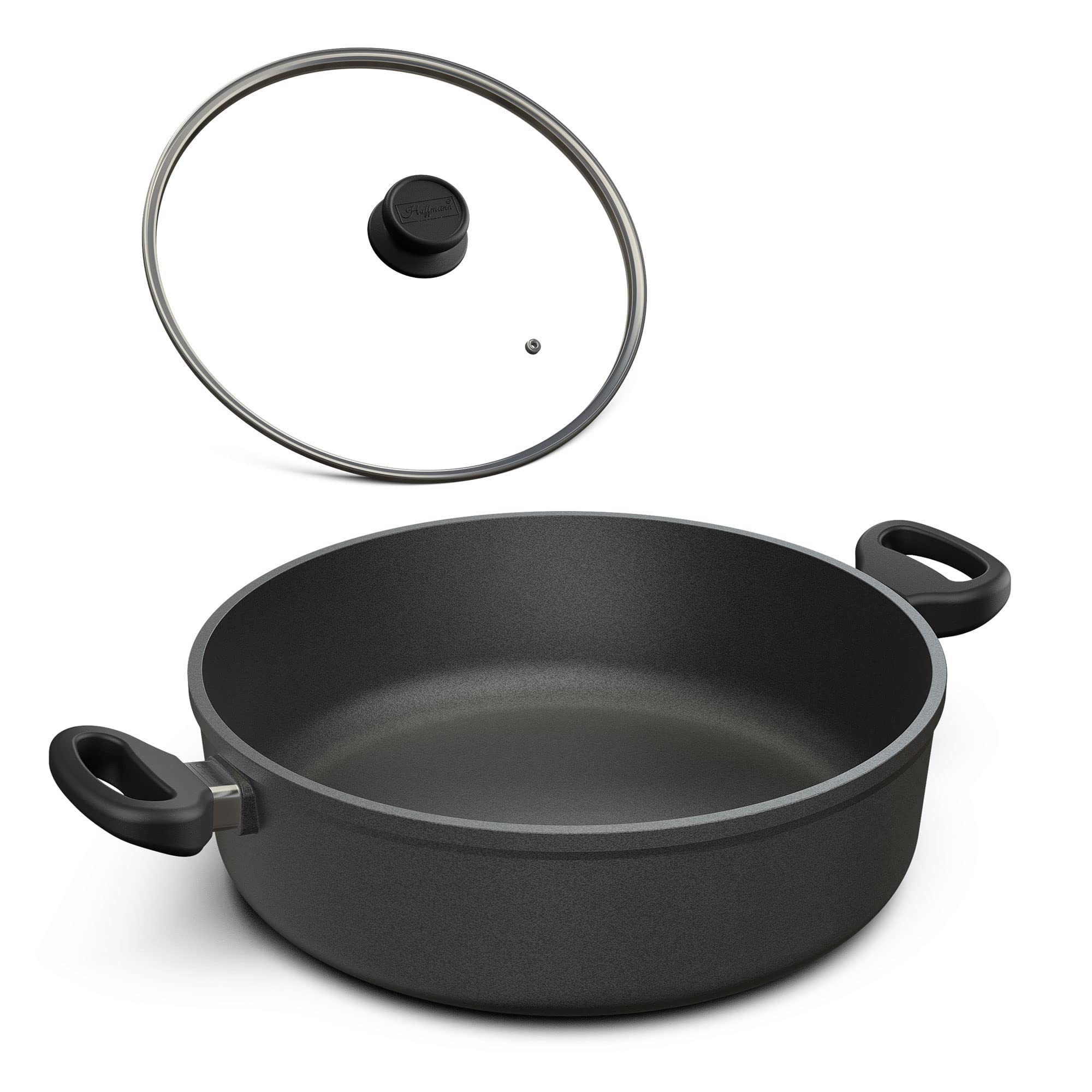 Hoffmann Schmorpfanne 32 cm hoher Rand Induktion I Made in Germany I Schmortopf Induktionsgeeignet Antihaft Beschichtet I Bräter Schmorkasserolle Kasserolle I Tiefe Aluguß Pfanne backofengeeignet