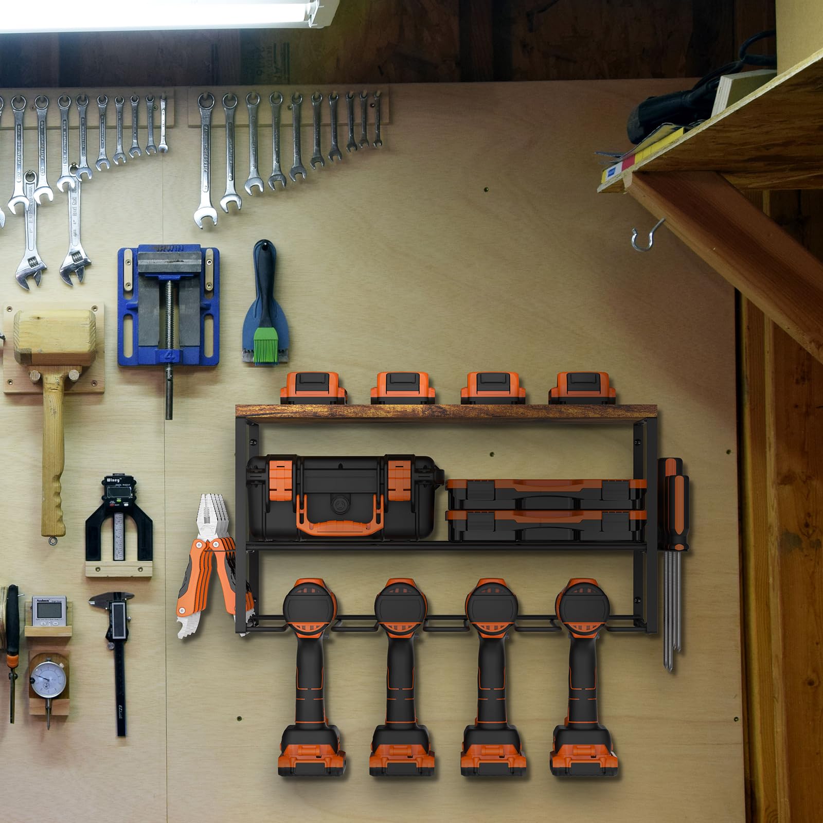 Shinoske Lot de 2 Organiseur D'Outils électriques, Mallette à Outils, Étagère à outils Pour Perceuse électrique En Acier Robuste, Support de Rangement Mural pour Garage Atelier