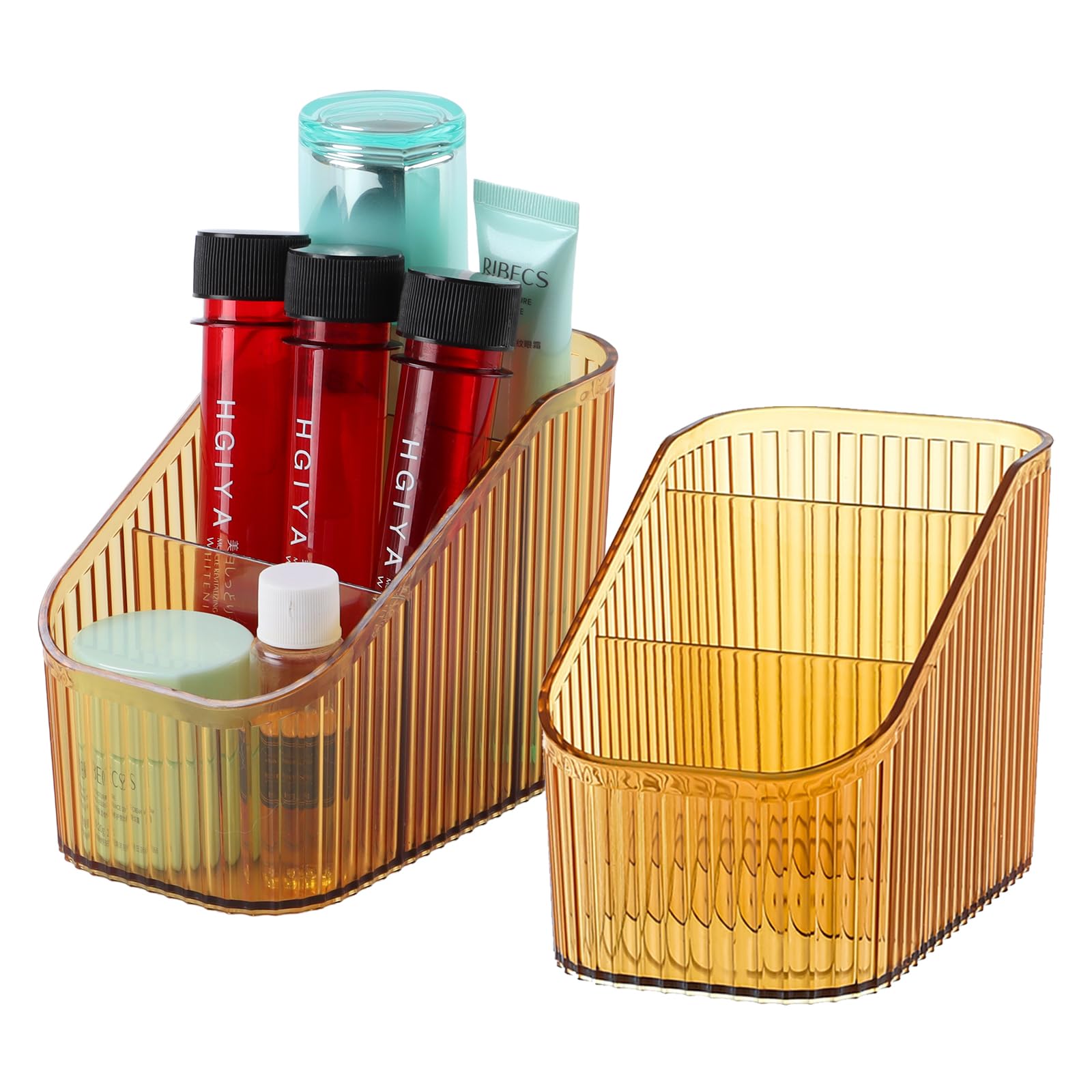 OSteed Amber Makeup Brush Holder Organizer for Vanity, Bathroom Countertop Organizer 6 Cups, Toiletry Organizer, Storage & Display for Skincare,