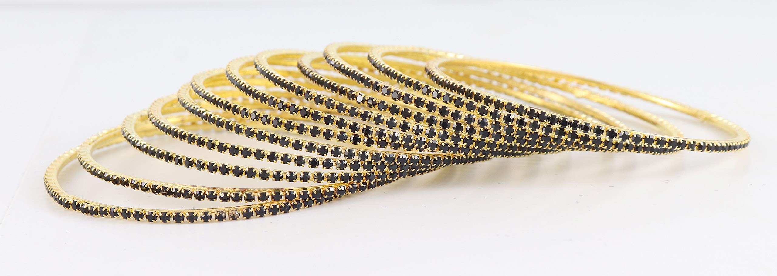 Zircon Gemstone Studded Bangle Set, 2.2 Inches, Pack Of 12