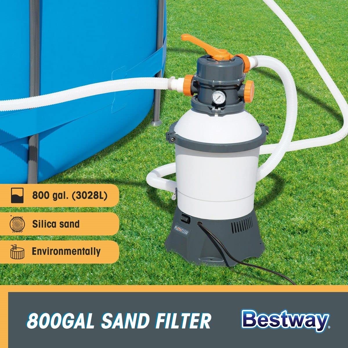 Bestway 58515 Flowclear Pompe de filtration à sable pour piscines hors sol, débit 3028 l/h
