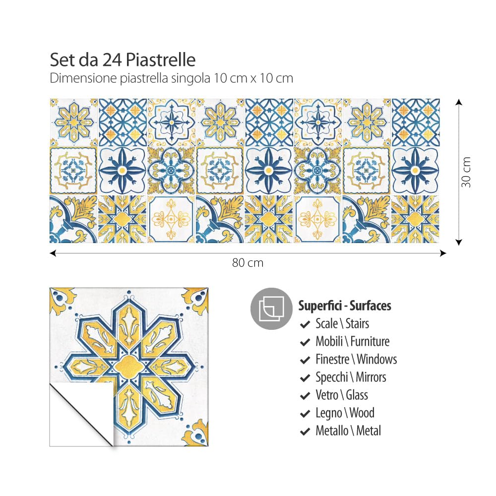 RE-COVERTILES - Adesivi per Piastrelle Bagno e Cucina 24 Pz 10x10 cm - PS00247 Decorazione murale in PVC Impermeabile mattonelle Mosaico Stile cementine Azulejos