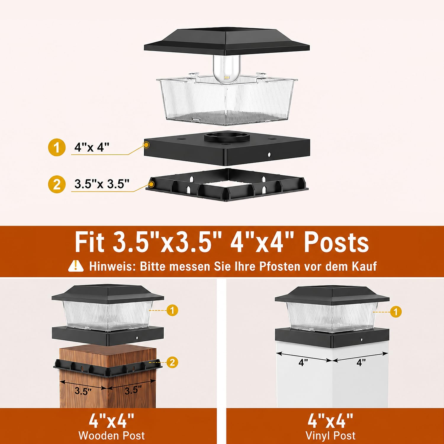 Gresonic Solar Pfostenkappe 10x10 Flackernde Flamme Warmweiß IP65 Wasserdicht 8 Stück
