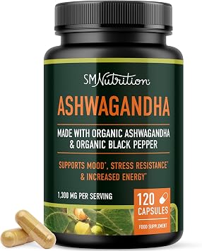 Ashwagandha 1300mg | Ashwagandha Root Powder & Black Pepper Extract | High Absorption Adaptogen for Stress Relief, Mood & Thyroid Support | Vegetarian, Gluten-Free | 120 Capsules, 2-Month Supply