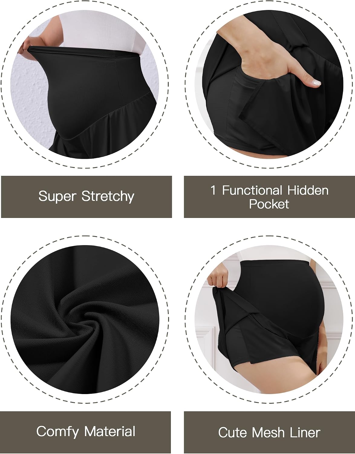 PACBREEZE Women's Maternity Shorts Over Belly Quick Dry Workout Athletic Running Shorts with Zipper Pockets