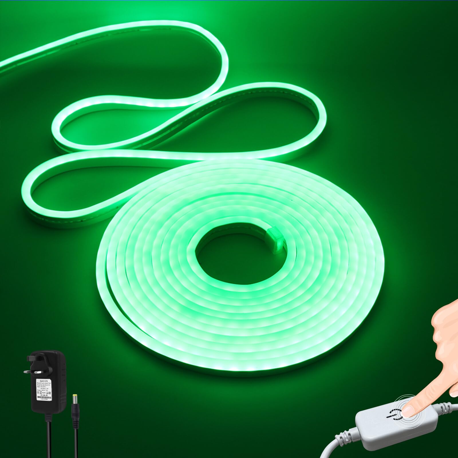 Wisada 24V Dimmable LED Neon Light Strip [6m, Green], IP67 Waterproof Flexible, 120 LEDs/m SMD2835 LED Light Strip CRI85+, for Home/Store Decorative Lighting