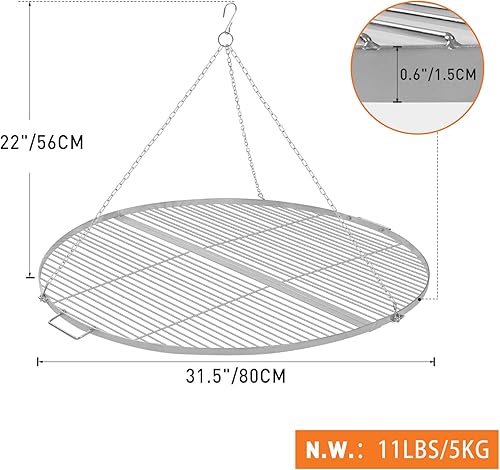 Miniatura 2 de Lineslife Parrilla para fogata portátil, parrilla de acero inoxidable plegable redonda con asas, parrilla de barbacoa para fogata al aire libre para