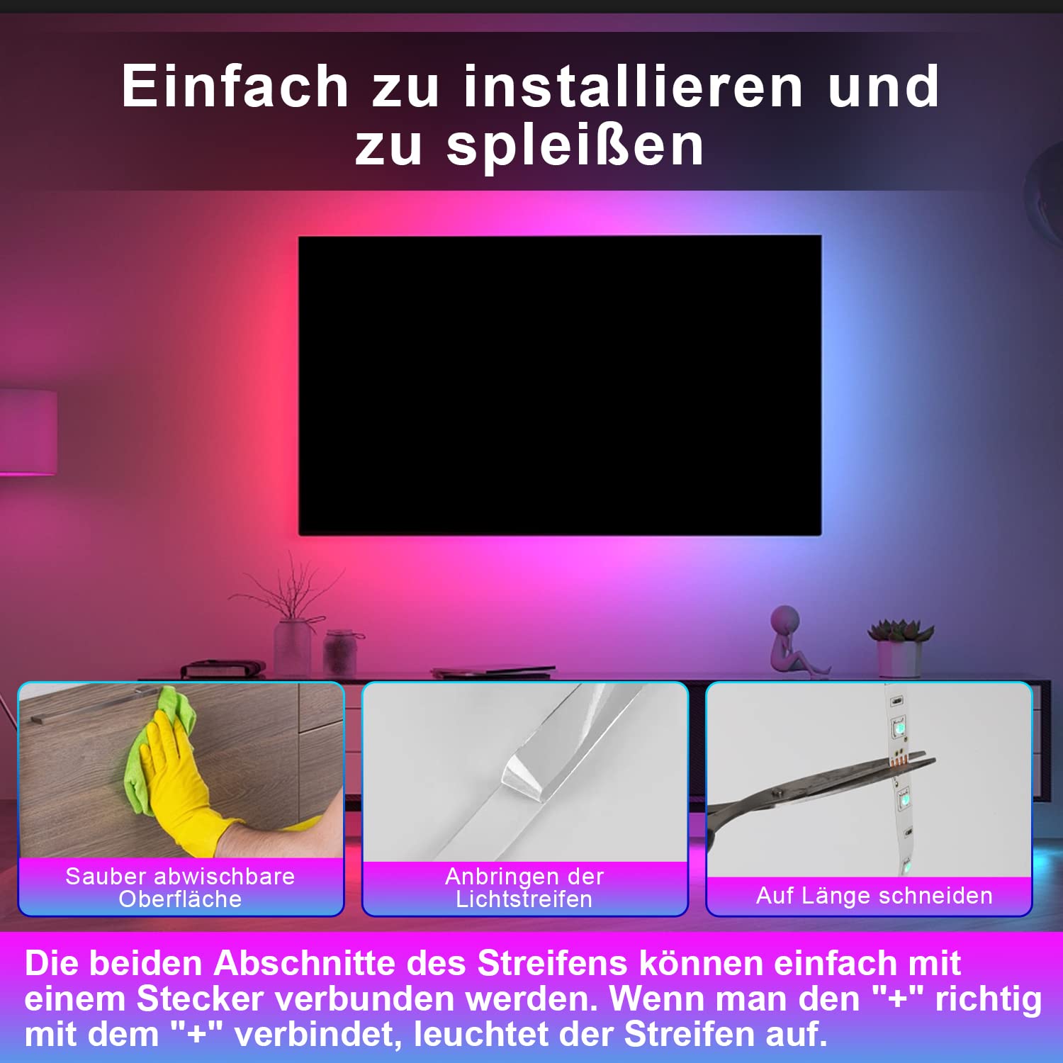 Taśma LED 3 m, 5050 RGB LED, zasilacz i pilot zdalnego sterowania, listwa LED, możliwość podłączenia taśmy LED, 20 zmian kolorów, samoprzylepna, na Halloween, Boże Narodzenie, imprezę,