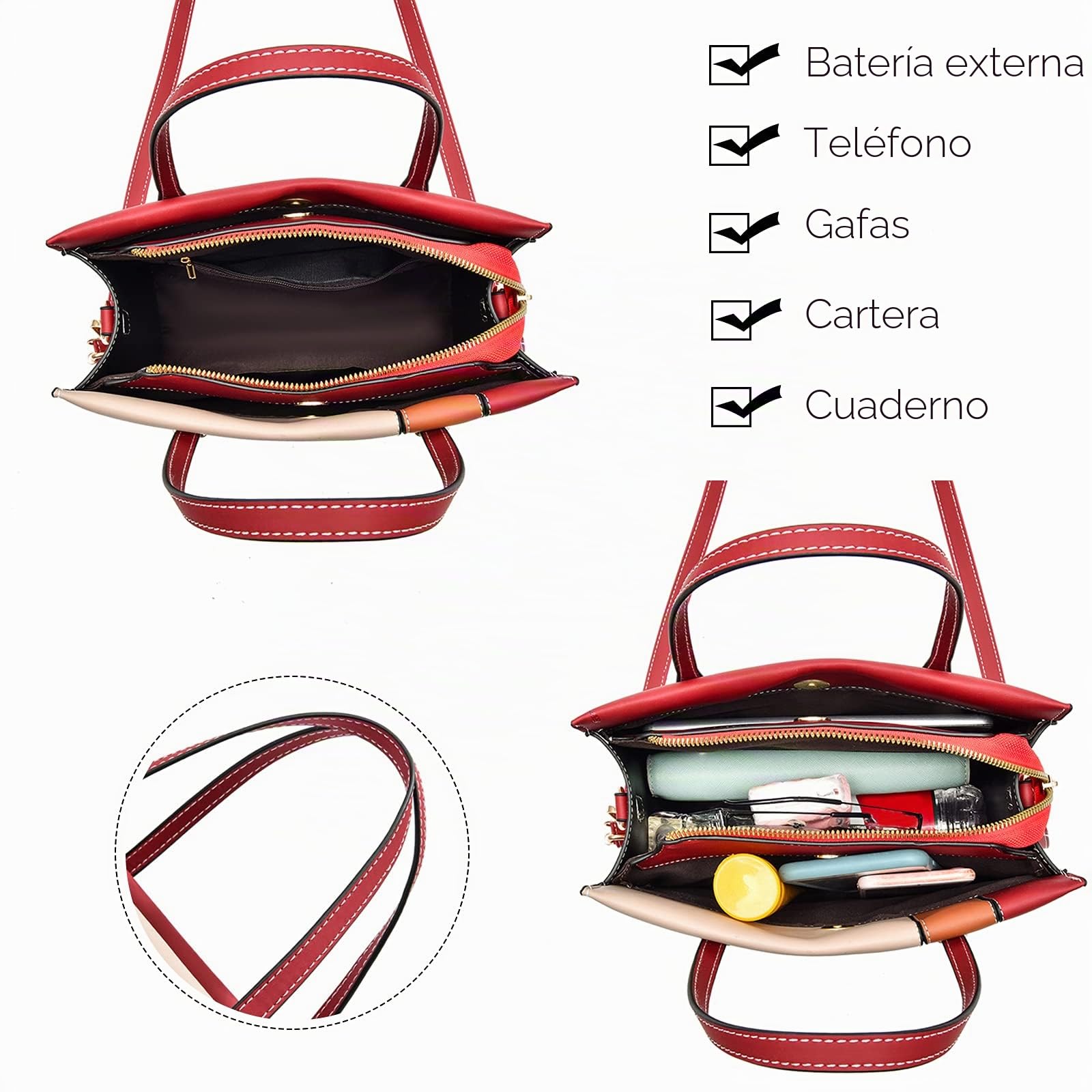 FANDARE Elegante Bolsos de Mujer Bandolera Impermeable PU Cuero Señora Bolso Mano Hombro Cruzado para Viaje Trabajo Escuela Compras Crossbody Bag