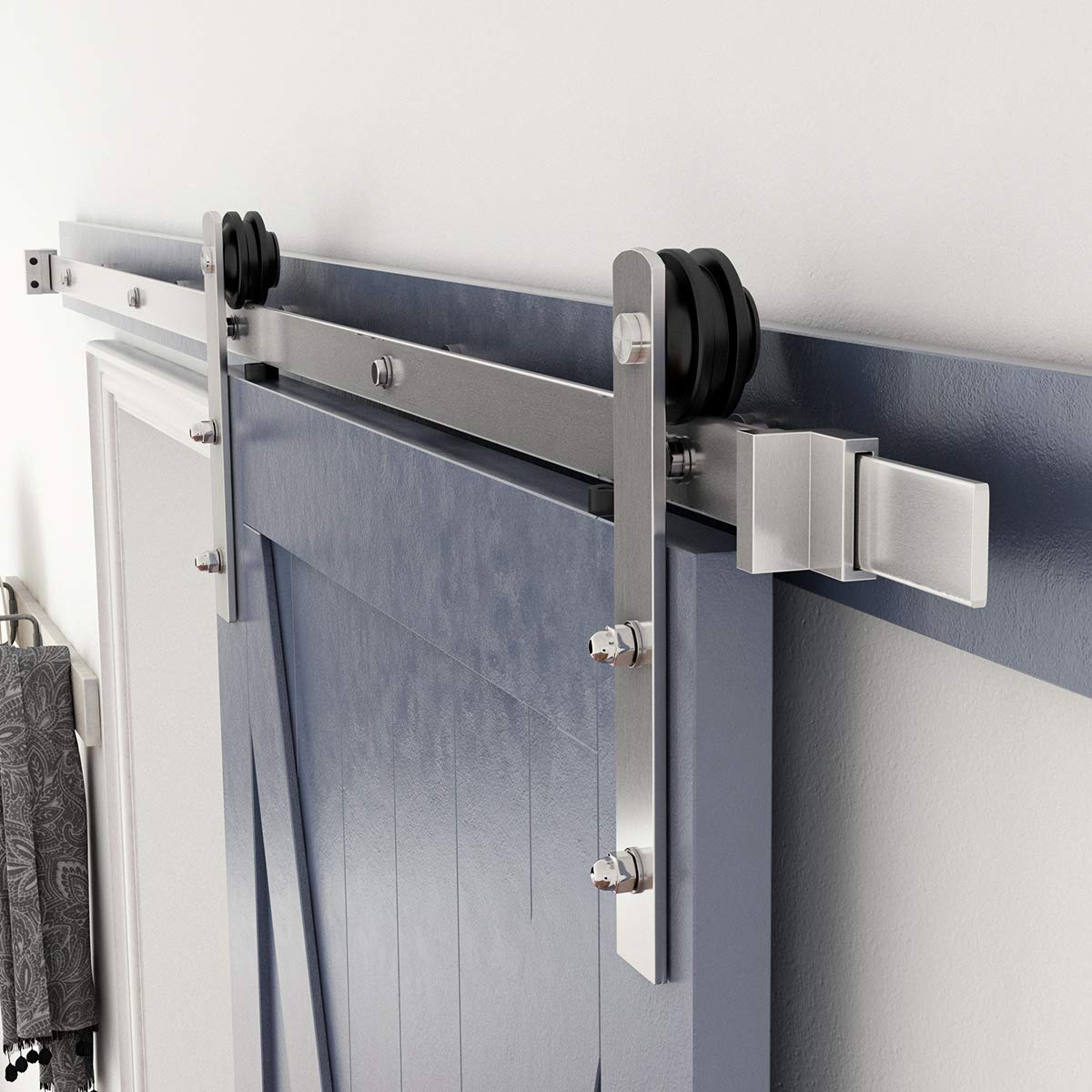 SMARTSTANDARD 8 Feet Brushed Nickel Sliding Barn Hardware - View #2