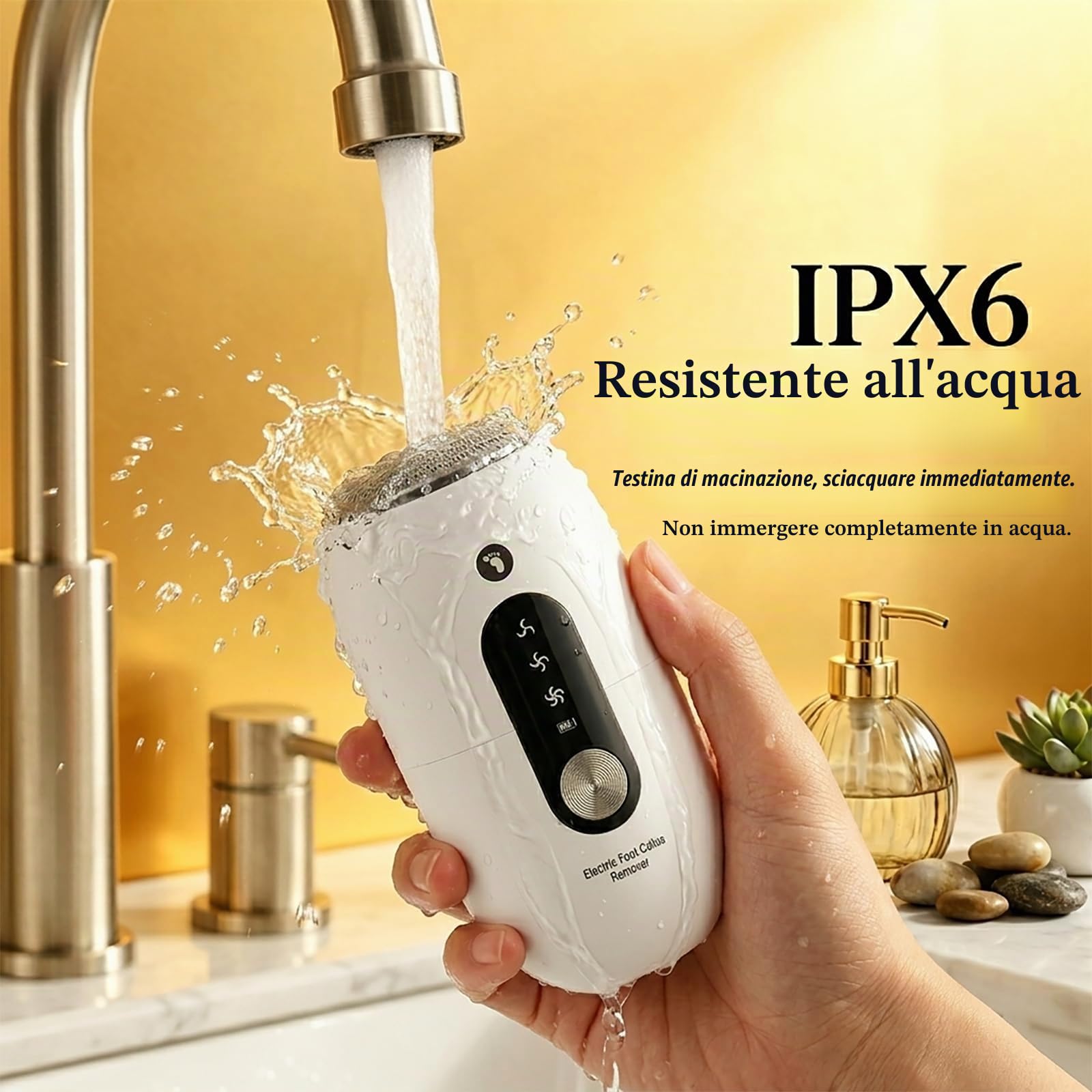 Lima Elettrica per Piedi, Strumento per Calli dei Piedi, Levigatore Elettrico per Talloni, Pedicure Elettrico con 3 Velocità, 2 Testine in Acciaio Inox, IPX6 Impermeabile, Ricaricabile USB
