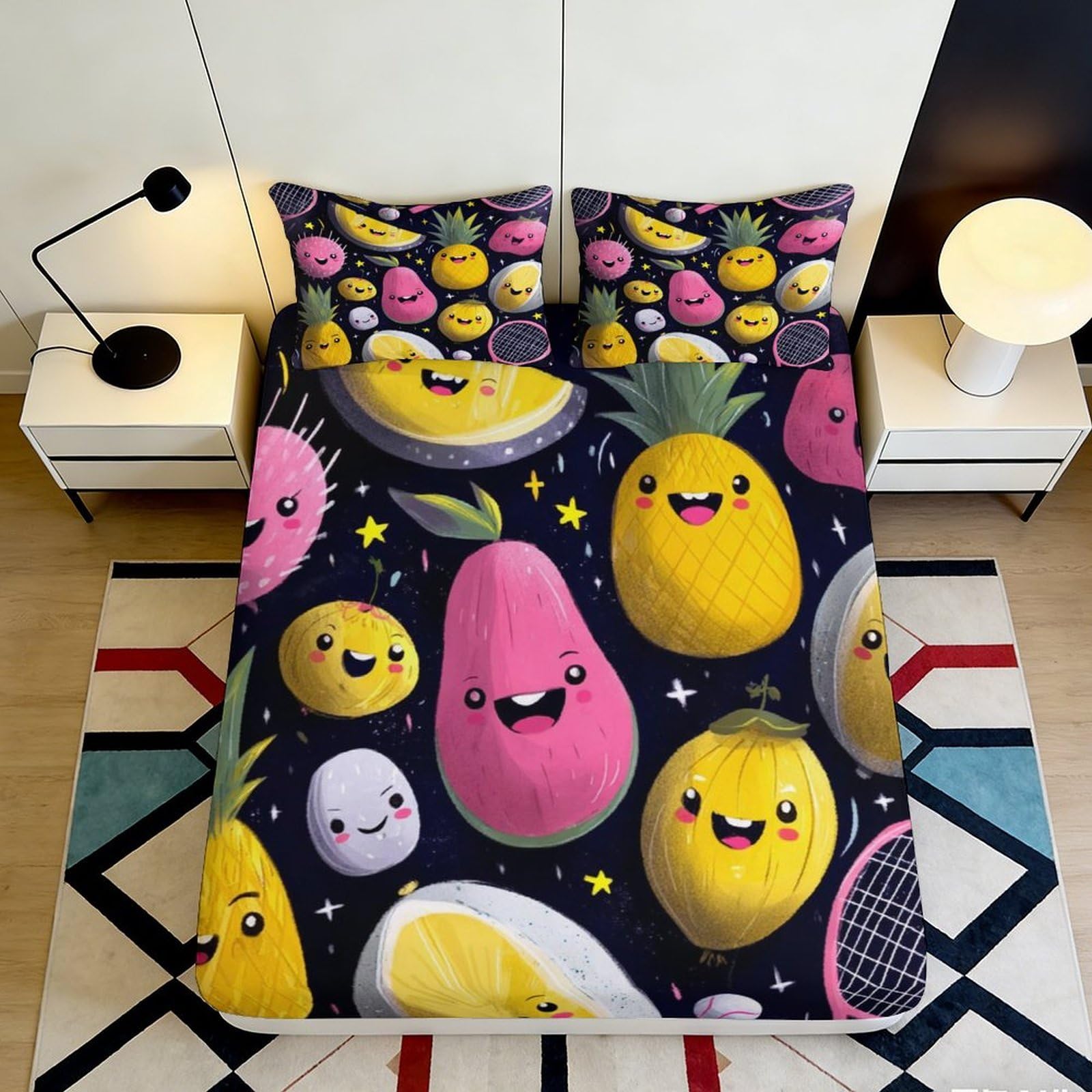 3D Printed Cartoon Fruit Fitted Sheet Microfiber Soft Anti-Slip Kawaii Avocado Mattress Cover for Bedroom Dorm Easy Care Decor 90x200x25cm