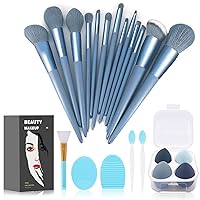 Vista 9 de Juego de 22 brochas de maquillaje, incluye brocha para base, brocha para sombras (azul, 22 piezas)