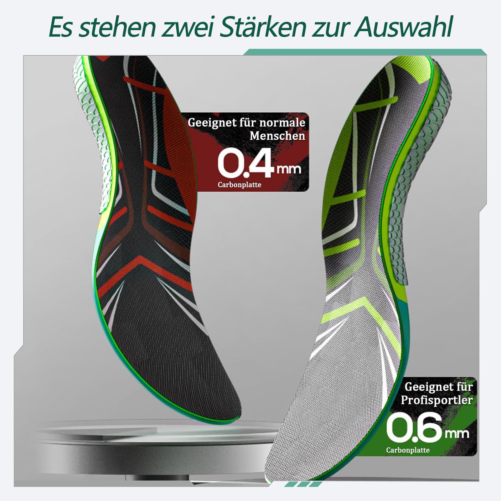 Kohlefaser Einlegesohle für Sportschuhe mit Fußgewölbe Unterstützung, Hohe Dämpfung & Energierückgabe für Herren & Damen, Verletzungsschutz Sporteinlage für Basketball, Laufen，Grün：42 (26cm)