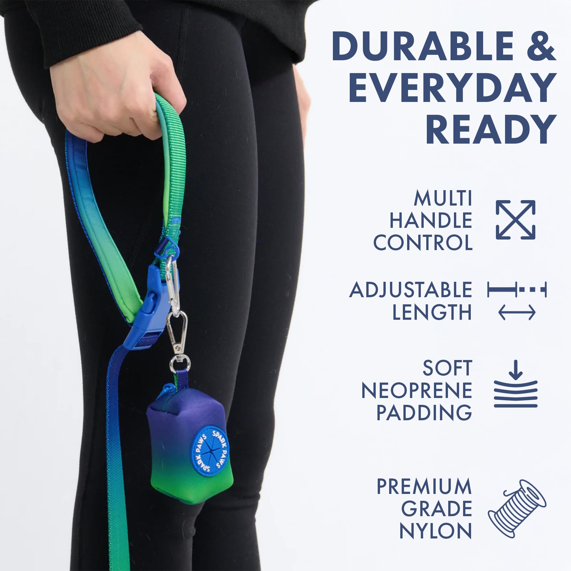 Spark Paws Handsfree Dog Leash – Shock Absorbing Waist Bungee Lead with 2 Padded Handles, Car Seatbelt Clip & Poop Bag Set, Heavy Duty Tactical Lead for Medium, Large & X-Large Breeds - Lime Wave - image 5