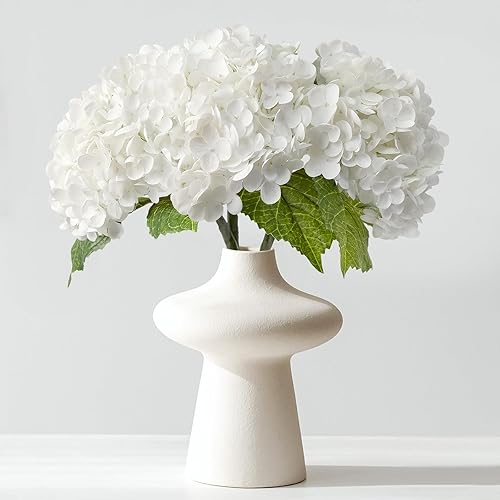 Miniatura 9 de 3 piezas de hortensias blancas de tacto real de 21 pulgadas, hortensias grandes de látex con tallos largos para centros de mesa de boda, centros de