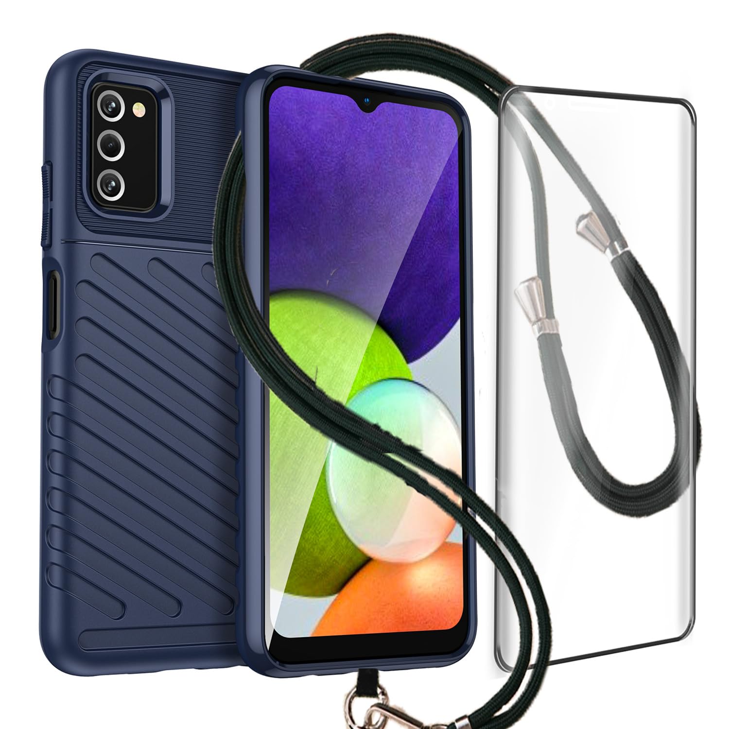 Zisoveky Case for Motorola Samsung Galaxy A03s EU [with 1& Screen Protector][With Lanyard for cell phone] Military Anti-fall protective cover Cases for Motorola Samsung Galaxy A03s EU,Blue