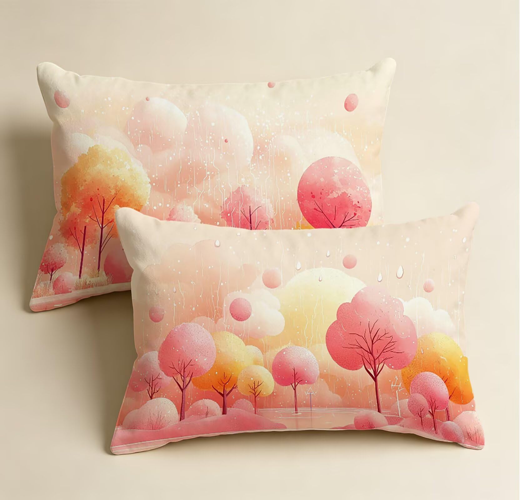 Rosa Kissenbezug 60x80 Baum Kopfkissenbezug 2er Set,Wohnaccessoires & Deko,Weich und Atmungsaktiv Samt Stoff mit Verstecktem Reißverschluss für Bett Sofa Kissen Dekokissen-85947