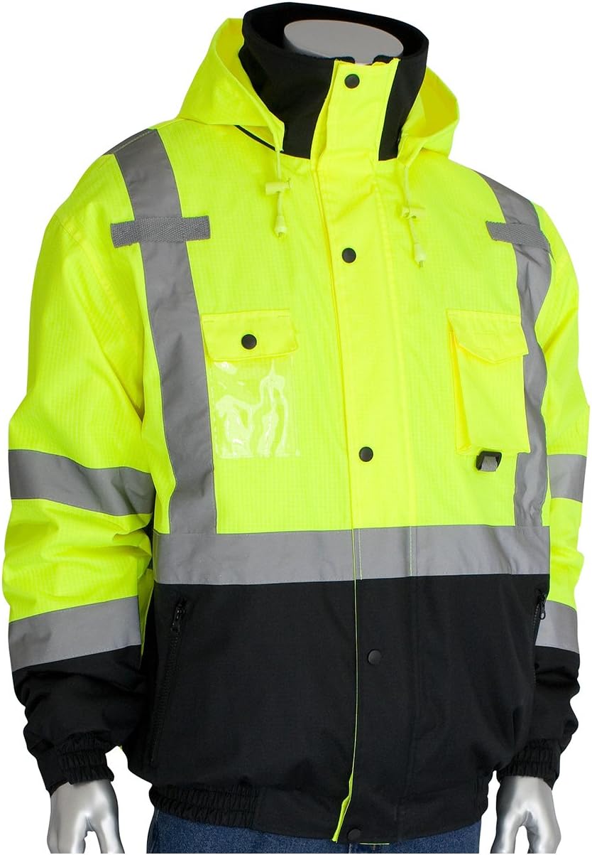 Class 3 Rip Stop Premium Plus Bomber Jacket with Zip-Out Fleece Lining, Lime Yellow, 3X