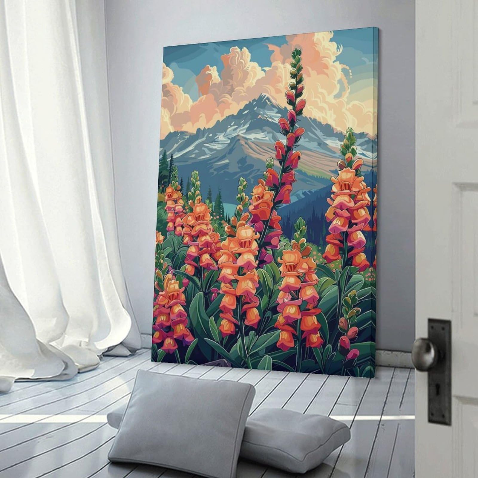 Junmoney Mountain Flowers Wall Art Print, 12x18inch(30x45cm), for Study, Office Or Focused Interiors, Home Office Artwork with Decorative Appeal