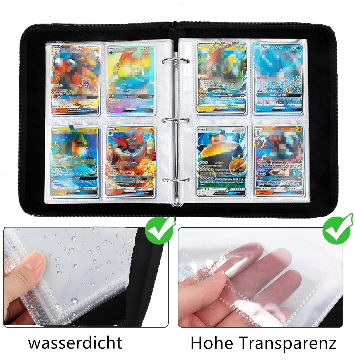 Verzamelalbum voor Pokémon-kaarten, 50 pagina's, 900 vakken, draagbaar, waterdicht, met PU-oppervlak, ritssluiting, draaggreep, kaarthouder, map en organizer