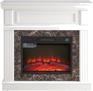 Electric Fireplace with Mantel Fireplace for Living Room Bedroom, Wooden Fireplace Mantel Surround Firebox TV Stand Free Standing Electric Fireplace Heater,Adjustable Flame,Remote Control White