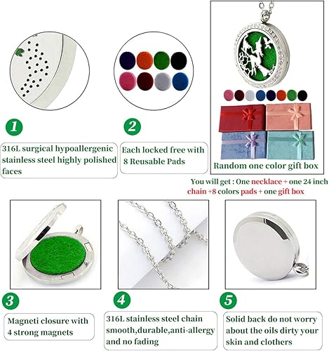 Miniatura 4 de Collar difusor de aceite esencial para cumpleaños, Navidad, joyería de cristal de aromaterapia, acero inoxidable, dije de medallón de bruja mágica