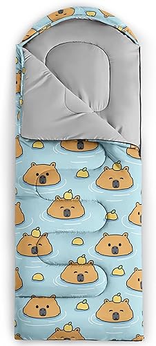 Vista 18 de Axolotl Moon Stars - Saco de dormir para niños, saco de dormir ligero y cálido para clima frío, saco de dormir portátil impermeable para camping