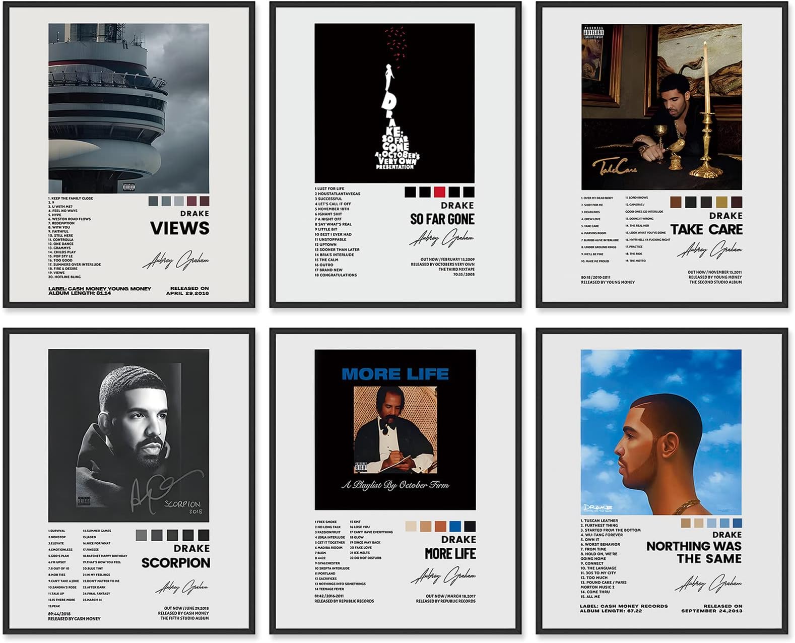 A ART·ZONE Drake Posters 8x10 Canvas Prints Unframed Set of 6 Music Album Cover Posters for Room Aesthetic Canvas Wall Art Room Decor for Teen Girls
