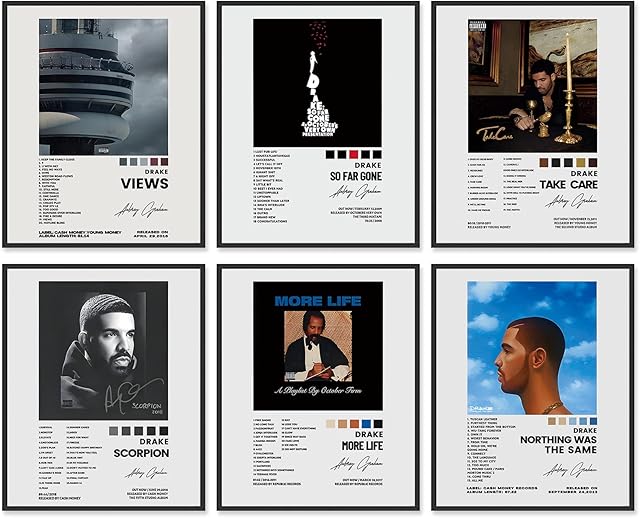 Drake Posters 8x10 Canvas Prints Unframed Set of 6 Music Album Cover Posters for Room Aesthetic Canvas Wall Art Room Decor for Teen Girls