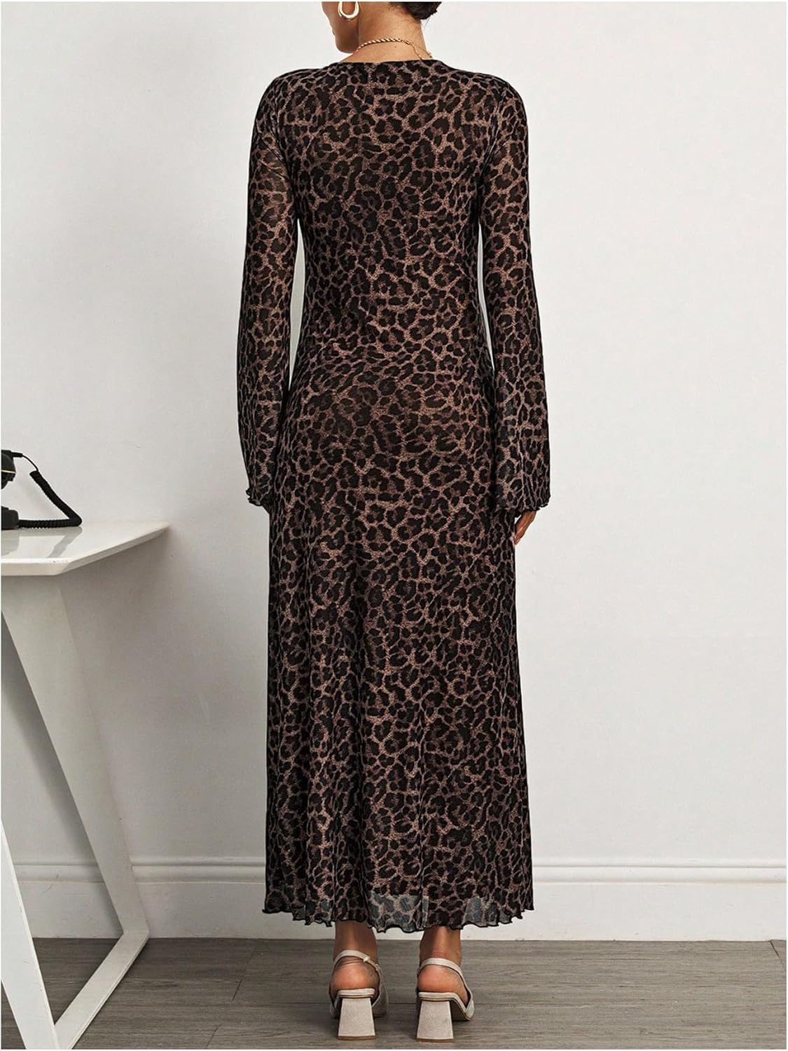 Milumia Women's Maternity Leopard Print Long Bell Sleeve Maxi Dress Elegant A Line Cocktail Party Dresses