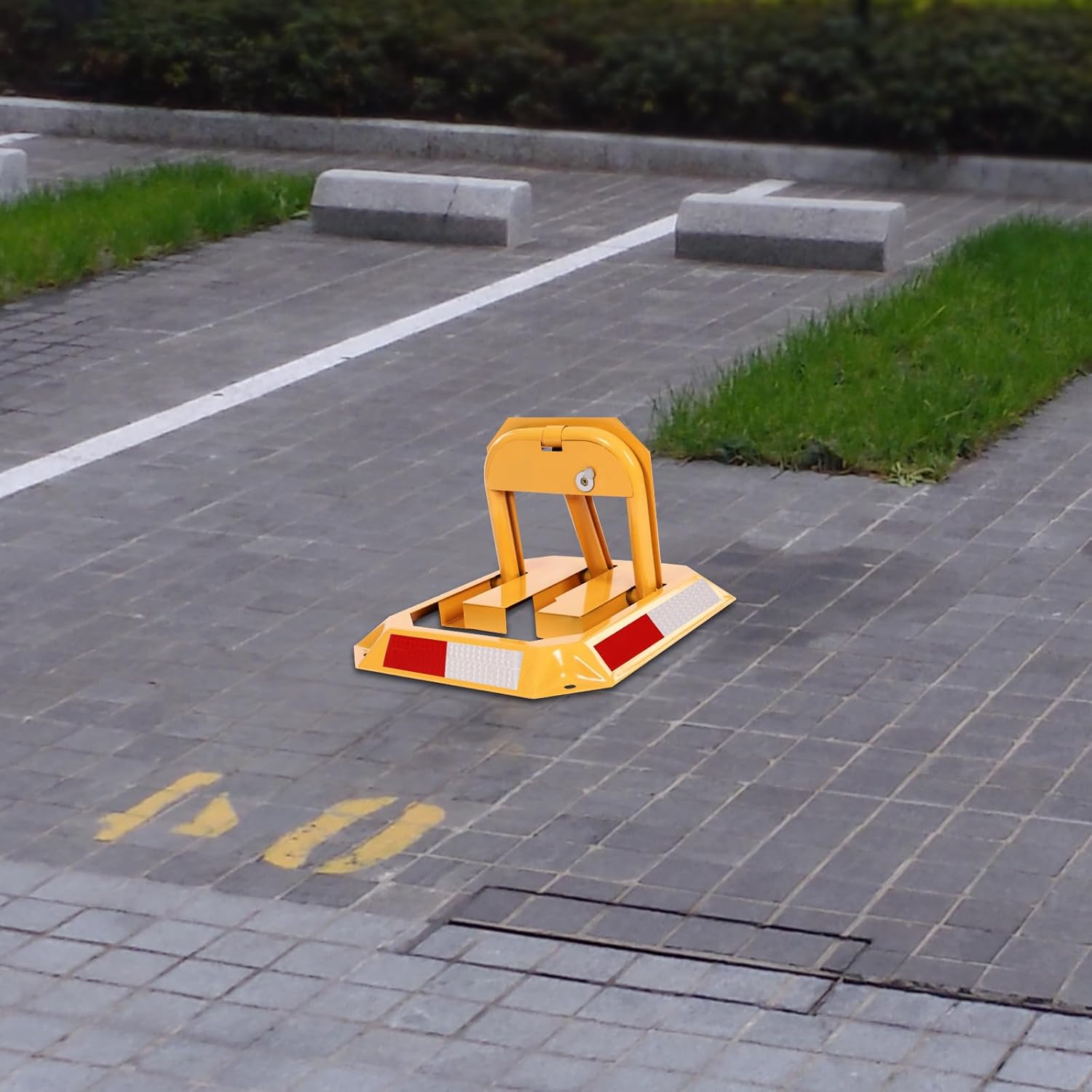 Yellow Car Parking Lock with Keys, Folding Parking Barrier Manual Parking Space Lock for Garage, Private Car Parking Latch Parking Space Lock for Shopping Malls, Hotels, Office, Airports