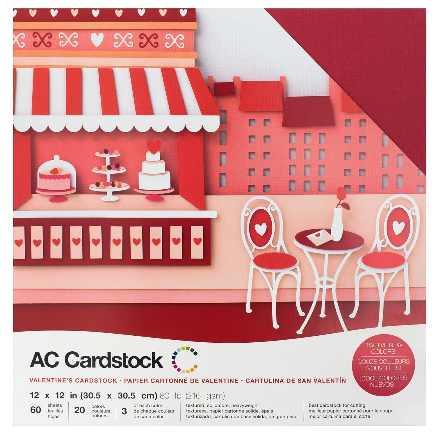 American Crafts 376984 Variety Cardstock, Multi-Colour, 12 x 12-Inch, Pack of 60