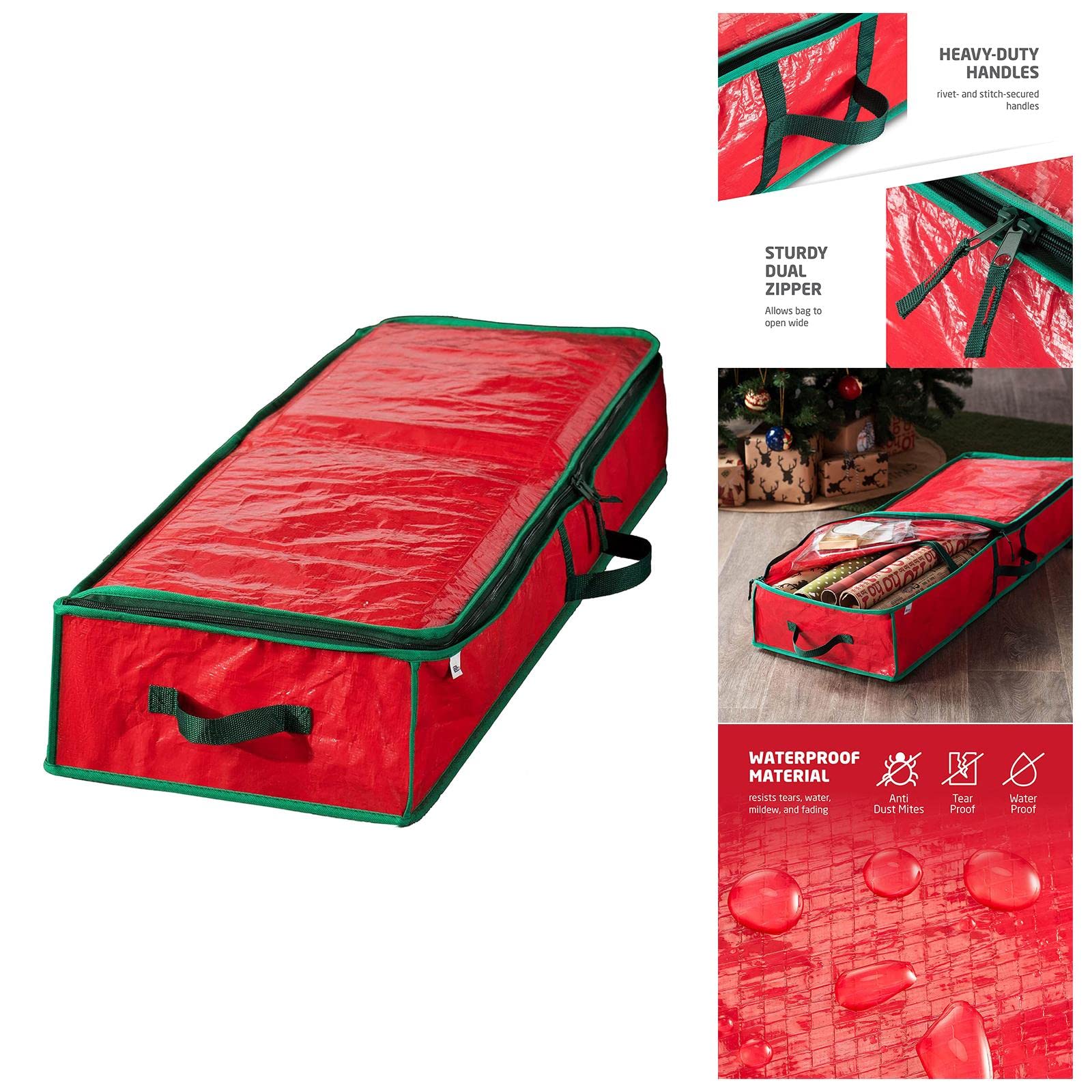 Geschenkpapier-Aufbewahrungstasche, Weihnachtsdekoration, großes Fassungsvermögen, Rot, 3 Stück