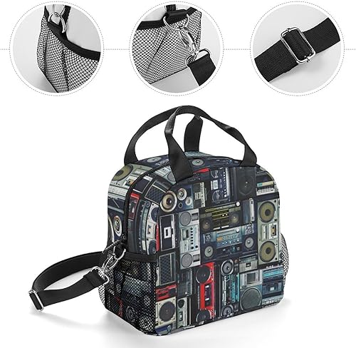Miniatura 5 de Niapessel Lonchera para mujeres, niños, niñas, niños, aislada, retro, música de los años 80, lonchera térmica con soporte para botella de agua y