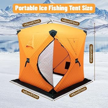 Ice Fishing Winter Shelter 1-2 Person Portable Ice Shanty for Winter Ice Fishing Tent 3-Layer Portable Thermal Hub Tent with Carrying Bag