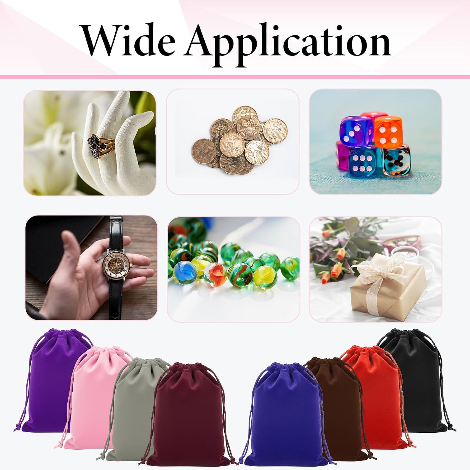 96 Pcs 4x6'' Multicolor Velvet Gift Bags with Drawstring, 8 Colors Small Jewelry Pouches, Soft Velvet Gift Bag, for Jewelry Bracelet Headphone Bead Earring Watch Coin Storage Party Favors Packaging image 5
