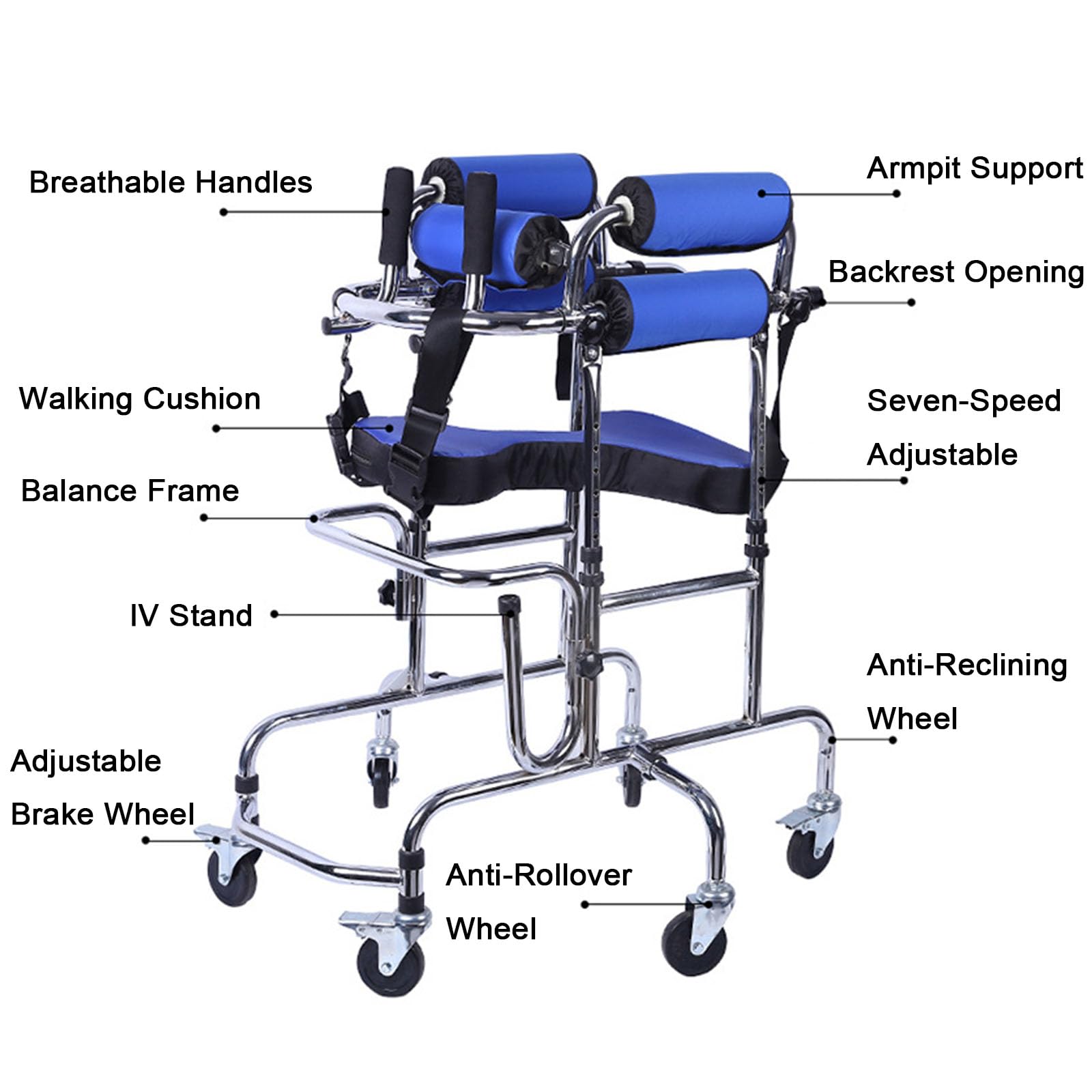 Ayudas para Caminar para Personas Discapacitadas, Andadores Vertical Portátil para Niños con Parálisis Cerebral Y Discapacidad, Andador Móvil De Altura Y Ancho Ajustable con 6 Ruedas