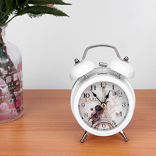 Miniatura 5 de Garosa Reloj despertador para dormitorio, clásico retro ultra silencioso reloj de cuarzo de metal con retroiluminación para escritorio, armario,