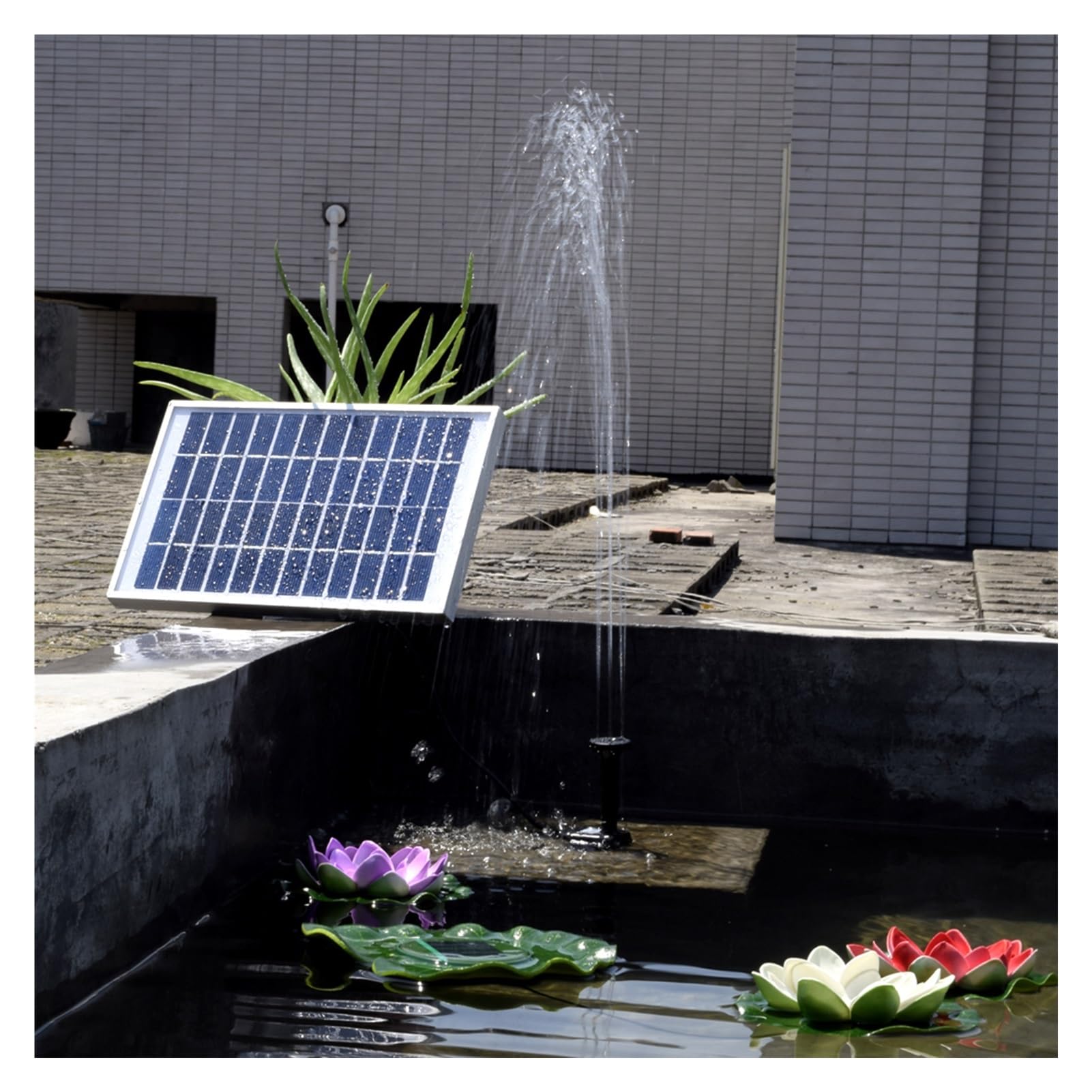 Bomba de Agua Solar, Bomba de Agua con Panel Solar 5W, decoración jardín, Bomba for Exteriores, Fuente Flotante 6 boquillas for Estanque baño pájaros