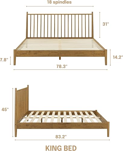 Miniatura 2 de NTC Inno - Bastidor de cama de madera con cabecero, base de roble sólido y goma con listones silenciosos y soportes centrales de madera, capacidad