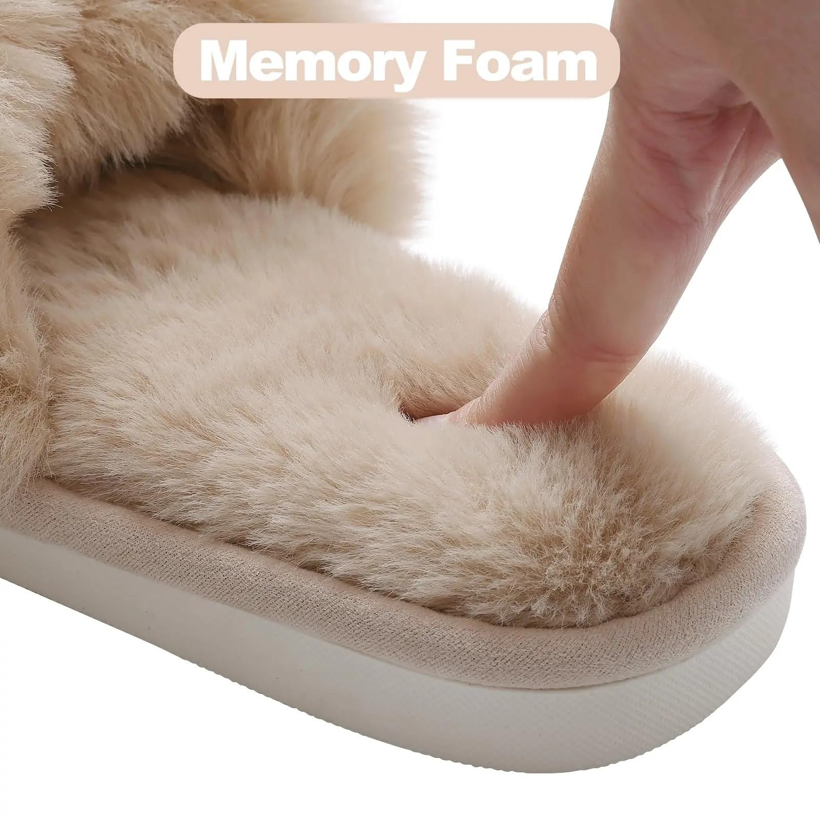 Pantofole Morbide Incrociate Soffici Pantofole da casa for Donna Scarpe Invernali in Cotone Peloso con Punta Aperta for Interni Pantofole morbide e accoglienti pelose Casual