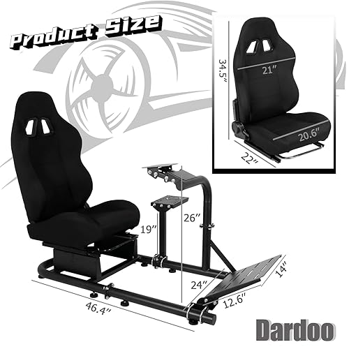Vista 2 de Dardoo Racing Simulator Cockpit Frame with Blackseat Racing Wheel Stand Fits Logitech G923 G29 G920 Thrustmaster Fanatec Adjustable with Support