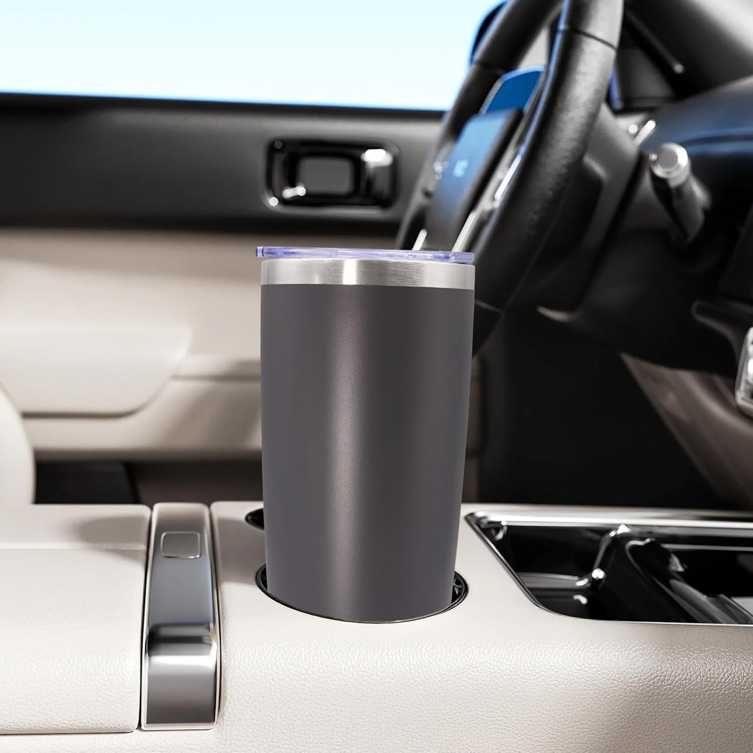 20oz Tumbler Stainless Steel Tumbler Cup with Lid Vacuum Insulated Double Wall Travel Mug, Durable Powder Coated Travel Coffee Tumbler Mug for Hot & Cold Drinks, Grey,1 Pack - Image 2